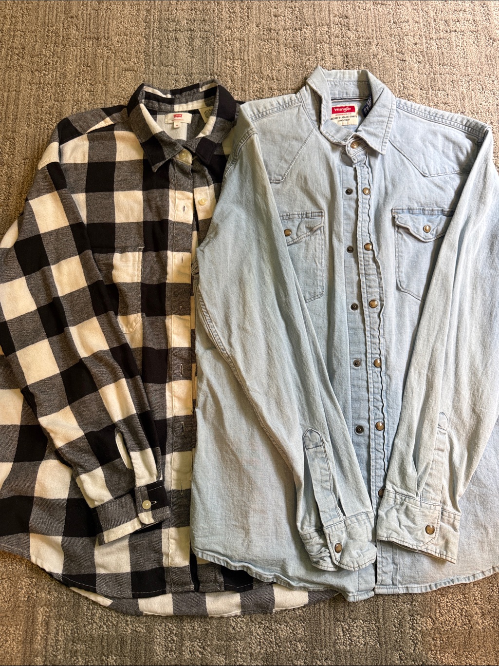 Wrangler Light Blue Denim Shirt & Levi’s Black & White Flannel - Women’s